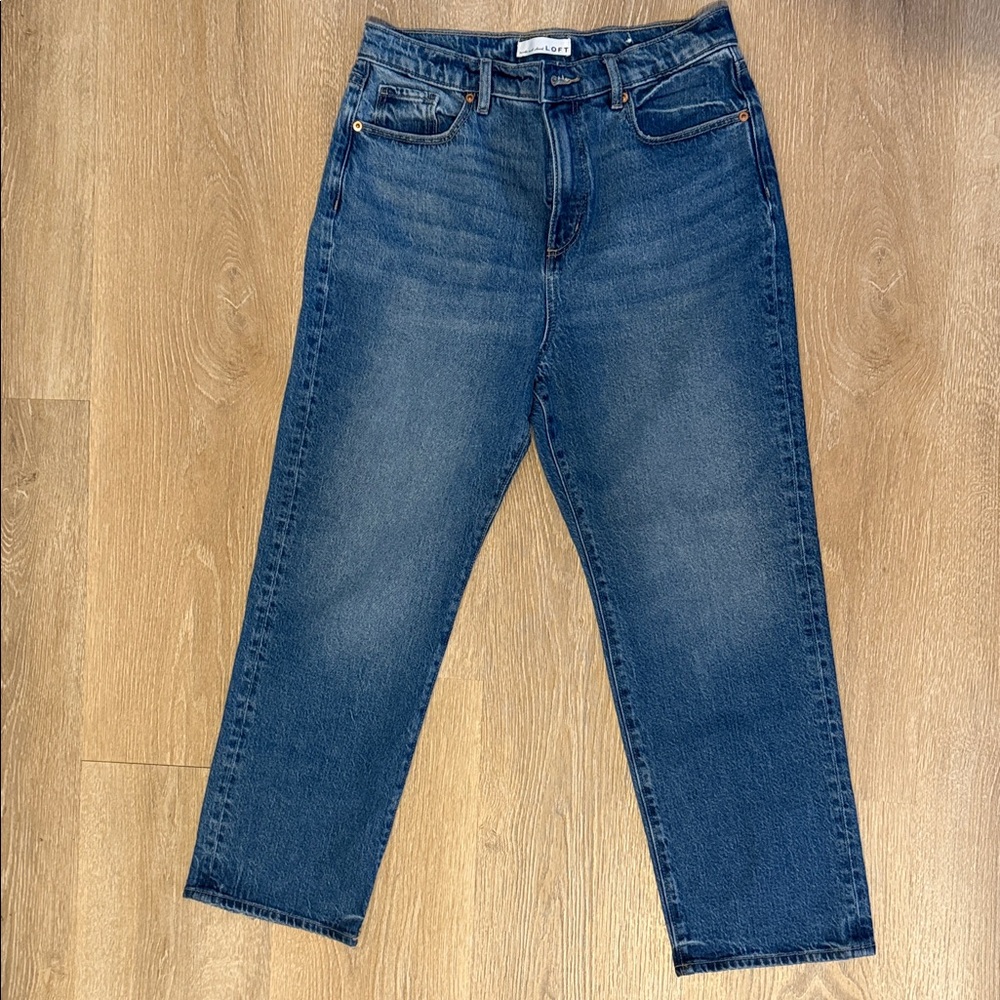 LOFT Petite High Rise Straight Jeans in Vintage Mid Indigo Wash